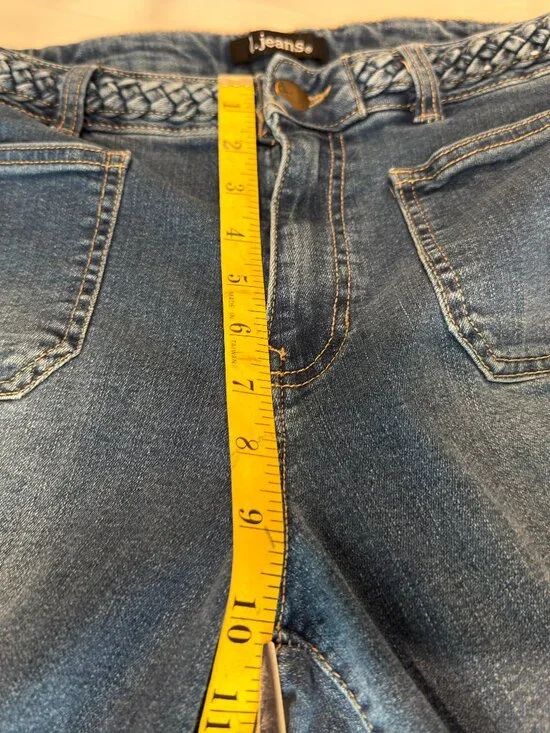 d.jeans Size 10 Trouser Jeans Braided Waistband Dark Wash Stretch Straight Leg - Picture 8 of 11